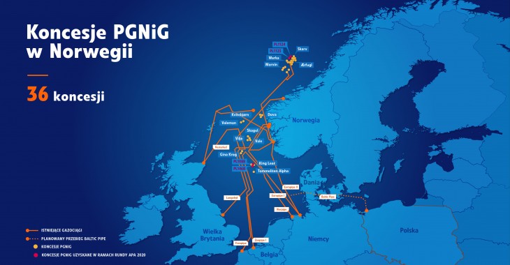 Cztery nowe koncesje dla PGNiG w Norwegii